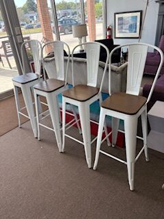wood and metal stools