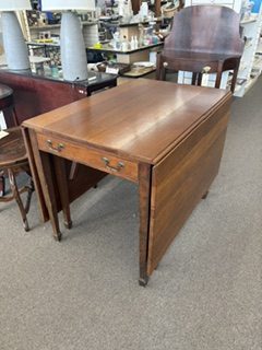 Vintage Mahogany Drop Leaf Table with Two Drawers #AQXVDR