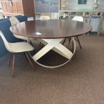 Round metal base dining table