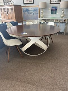 Round metal base dining table