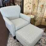 Coastal Blue Cream Geometric Chair and Ottoman