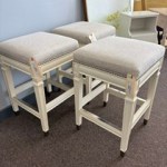 Three Linen Nail Head Counter-Height Stools