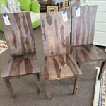 Three Patterned Wood Dining Chairs