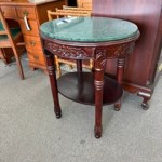 Carved Wood Marble Top End Table