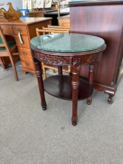 Carved Wood Marble Top End Table