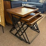 Set Three Wood and Metal Nesting Tables