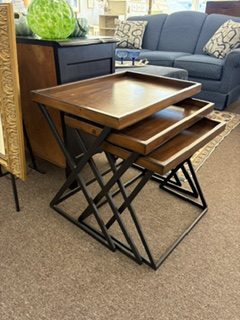 Set Three Wood and Metal Nesting Tables